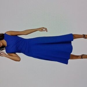 Calvin Klein Collection Blue One Shoulder Fit and Flare Dress